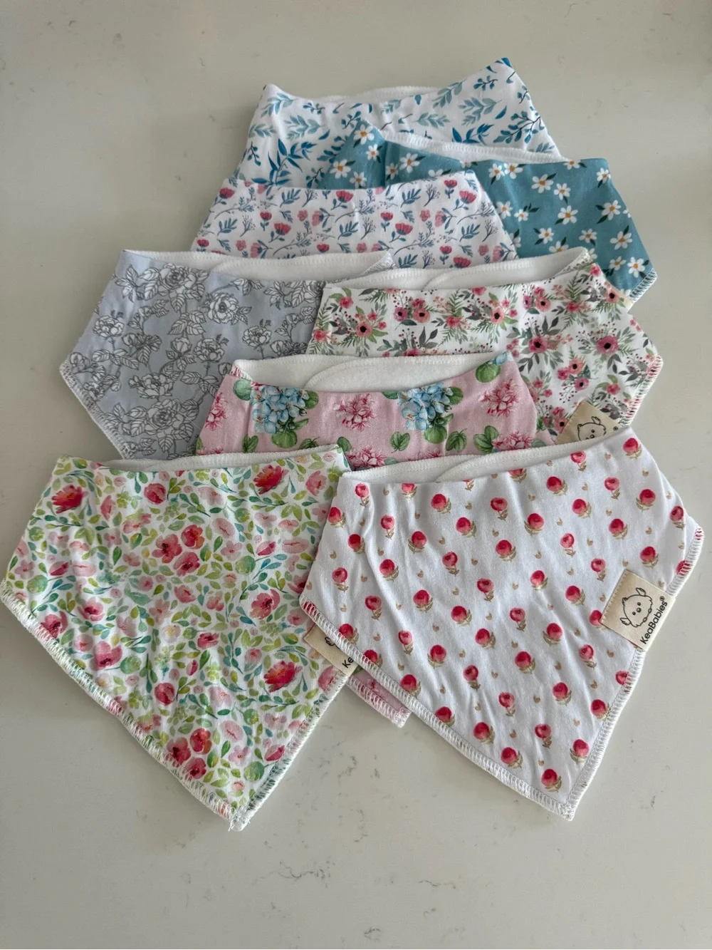 Floral & Strawberry Baby Bandana Bibs - Pack of 8 - White, Pink, Blue, Gray